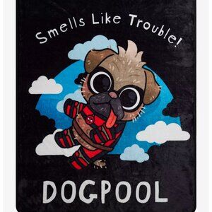 Marvel Deadpool: Dogpool "Smells Like Trouble!" Fleece Throw. New with tags.